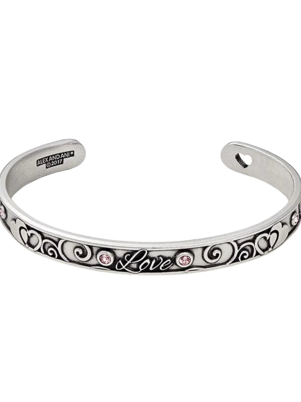 Alex and Ani Silver 'Love' Cuff Bracelet with Pink Accents